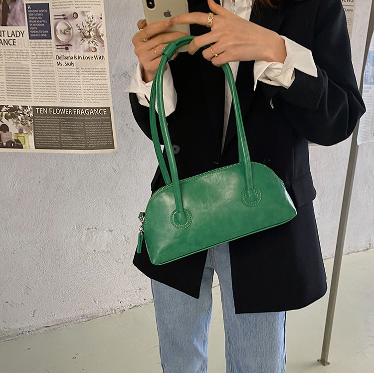 designer Women's Handbag Retro Fashion Oil Wax Leather Baguette Bag Niche Versatile Casual Candy Color Long Handle Shoulder Underarm Bag