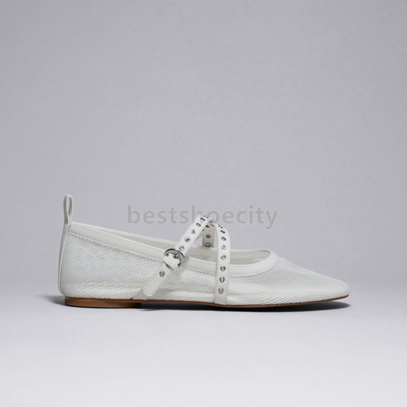 Mesh Leather Designer Flat Shoes Women Hollow Ballet Flats Comfort Soft Soled Dance Shoe Summer Casual Mary Jane Sandals Loafers Black White Dress Sho
