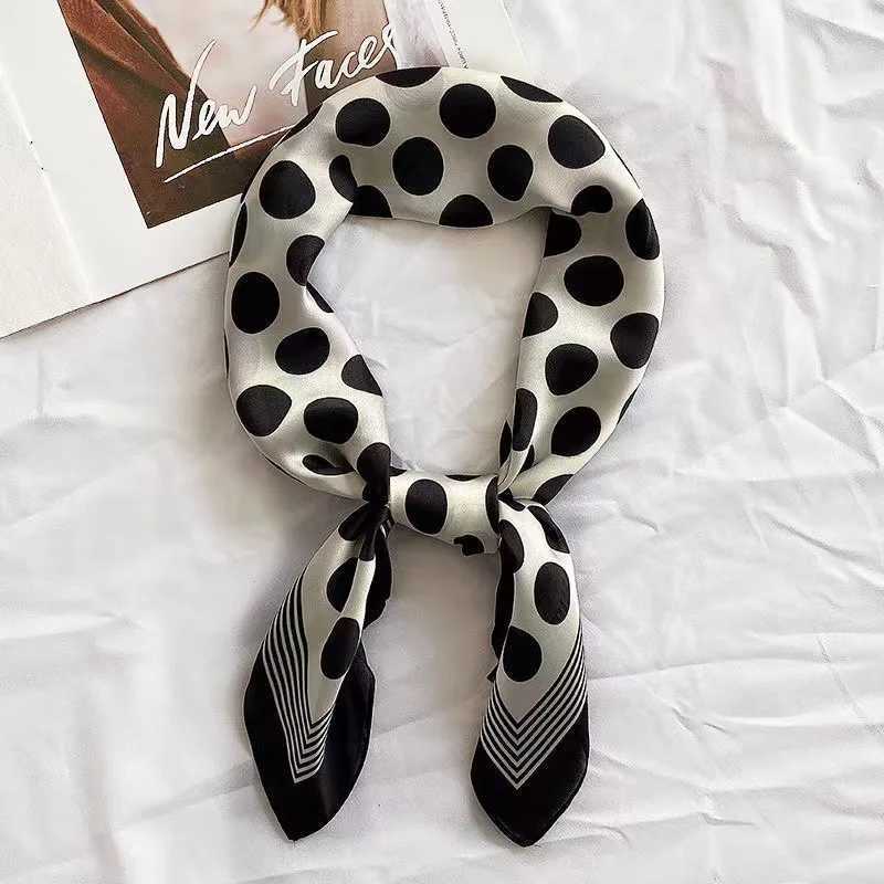 1PCS Spring/Summer Fashion 70 Square Scarf Decorative Silk Scarf Black and White Polka Dots Korean Edition Scarf Fashion W250602