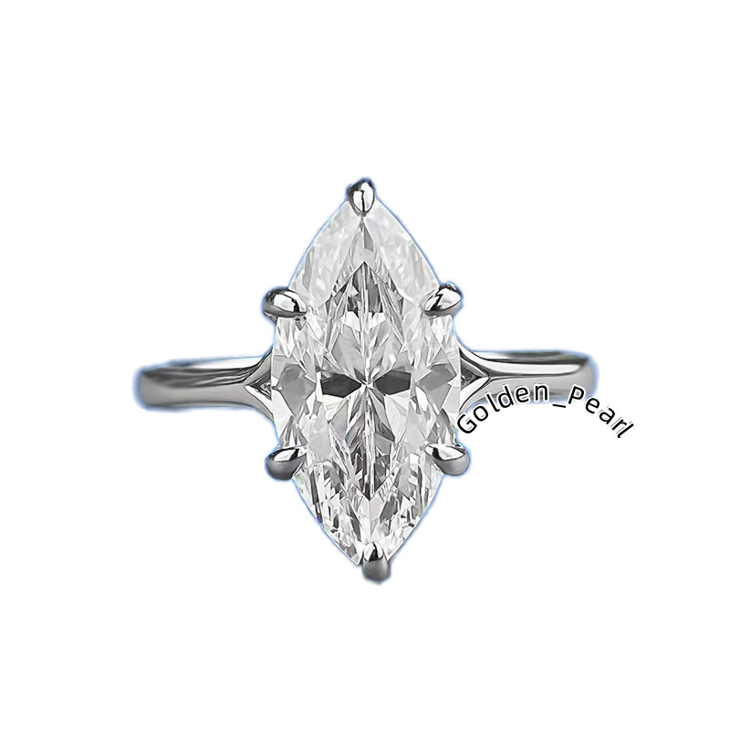 High Quality 925 Sterling Silver Womens Wedding Ring 3ct Marquise Cut D Color Moissanite 7*14mm Full Moissanite Jewelry