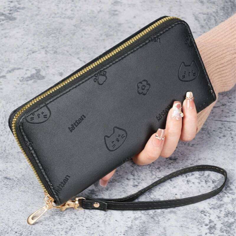 Korean Version Long Wallet, Women's Fashionable And Simple Zipper Coin Purse, Large Capacity Multi-Slot Card Bag, Female Kitten