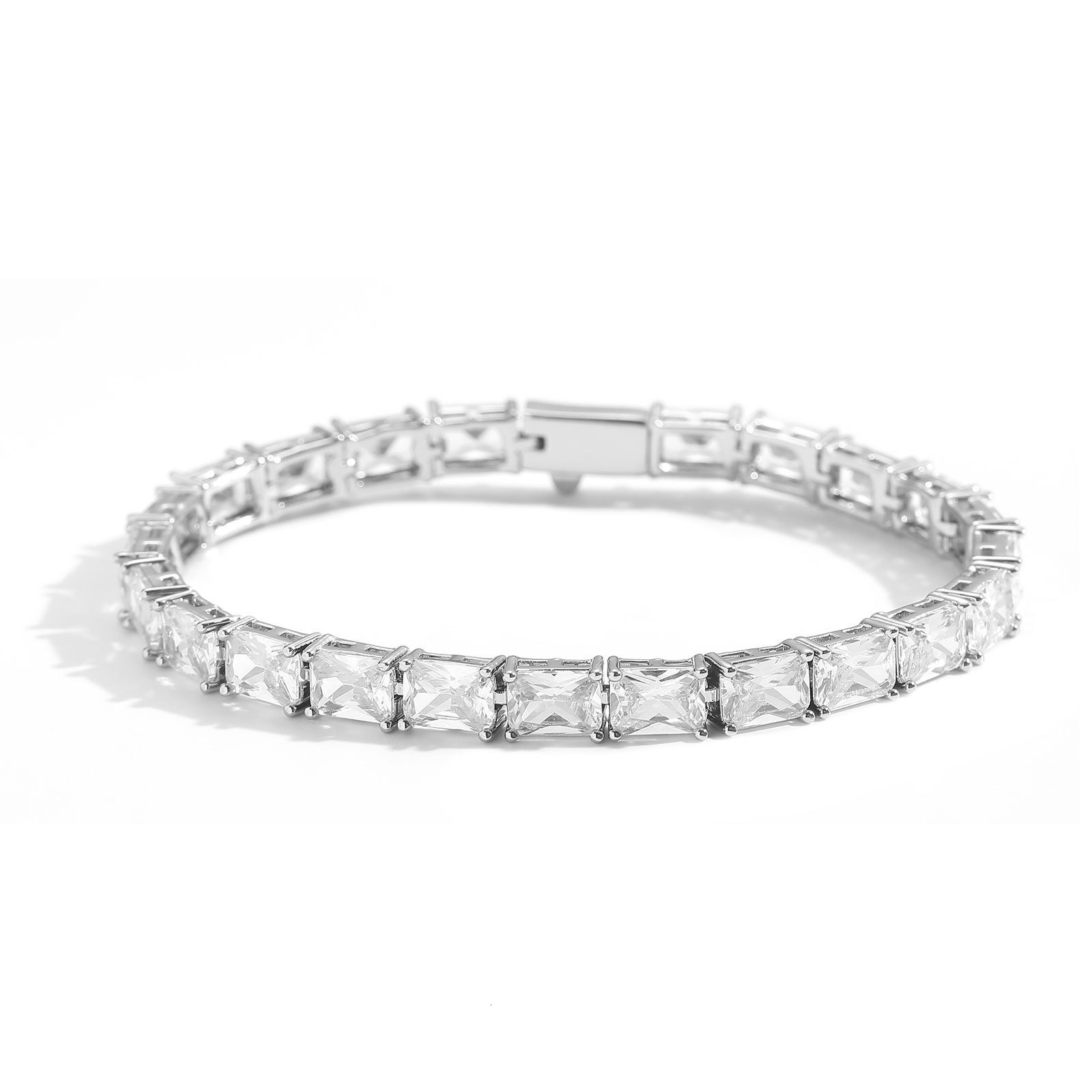 INS Hip-Hop T Square Row Moissanite Bracelet Personality Simple Tennis Chain Street Style Mens Bracelet Jewelry moissanite