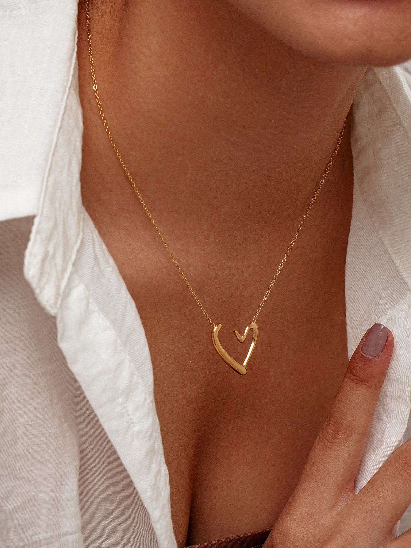 Minimalist Stainless Steel Necklace Jewelry for Women Versatile Double Layer Letter Heart Pendant Clavicle Chain Non-Fading