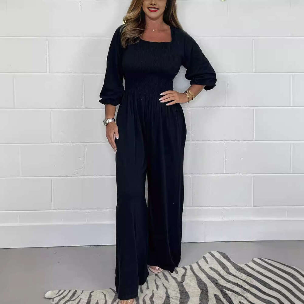 Explosive Women's Comfortable and Elastic Wide Leg Jumpsuit 2025 New Casual Versatile Fashion Clothing