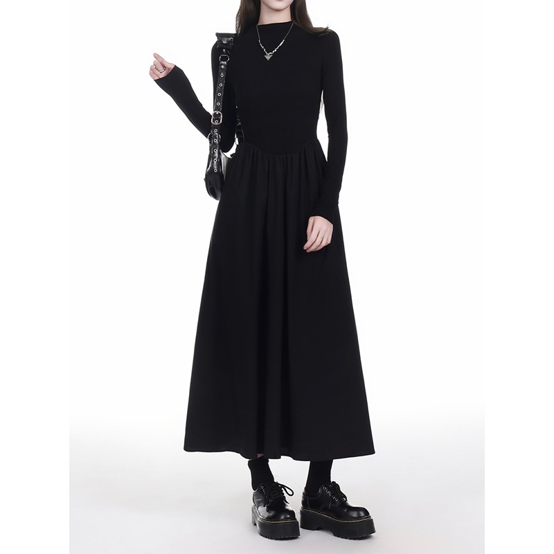 XR167 Half-high collar dress for women, slim fit and waist-hugging