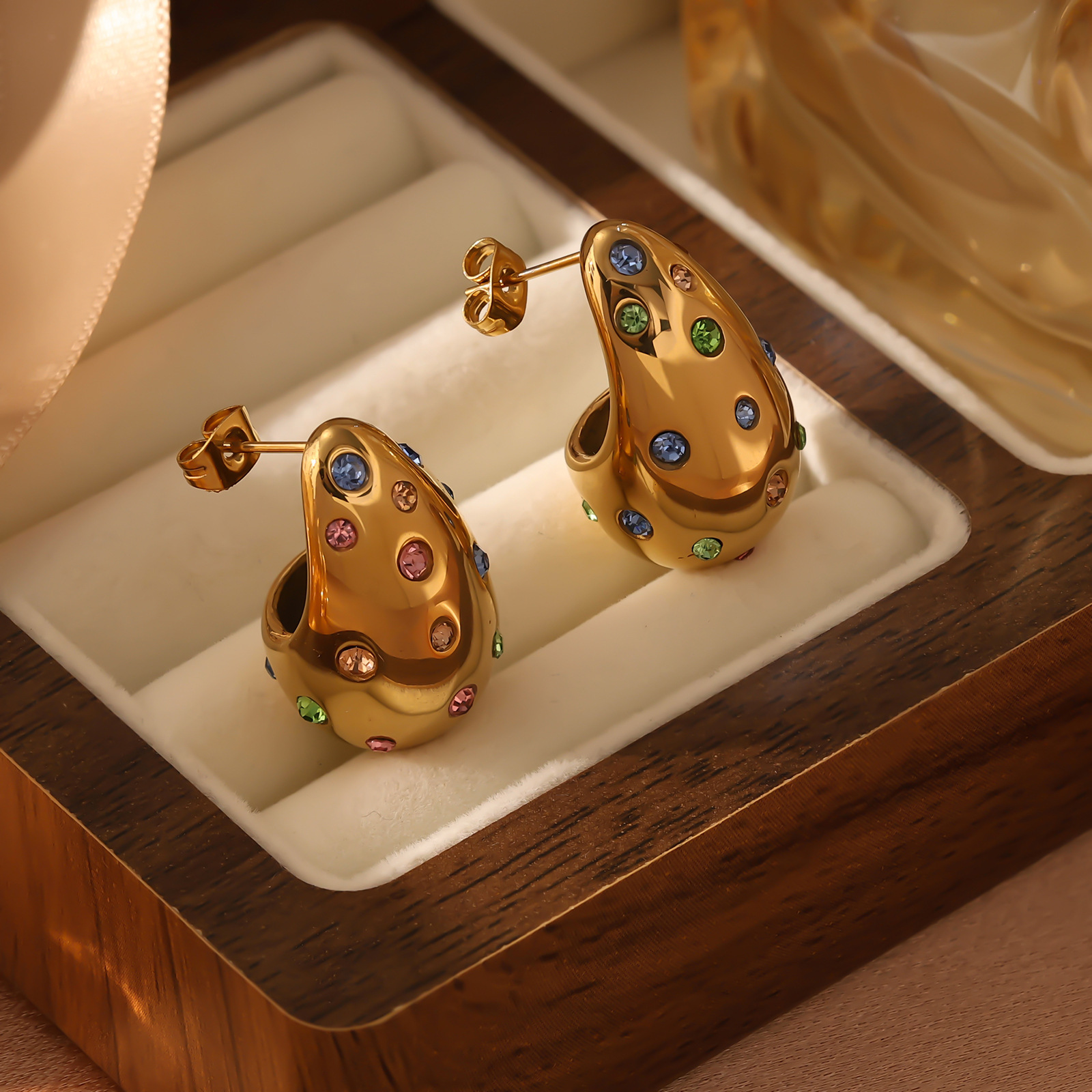 Sense Gold Chubby Water Drop Titanium Steel Women's Fashion Versatile Geometric Earrings