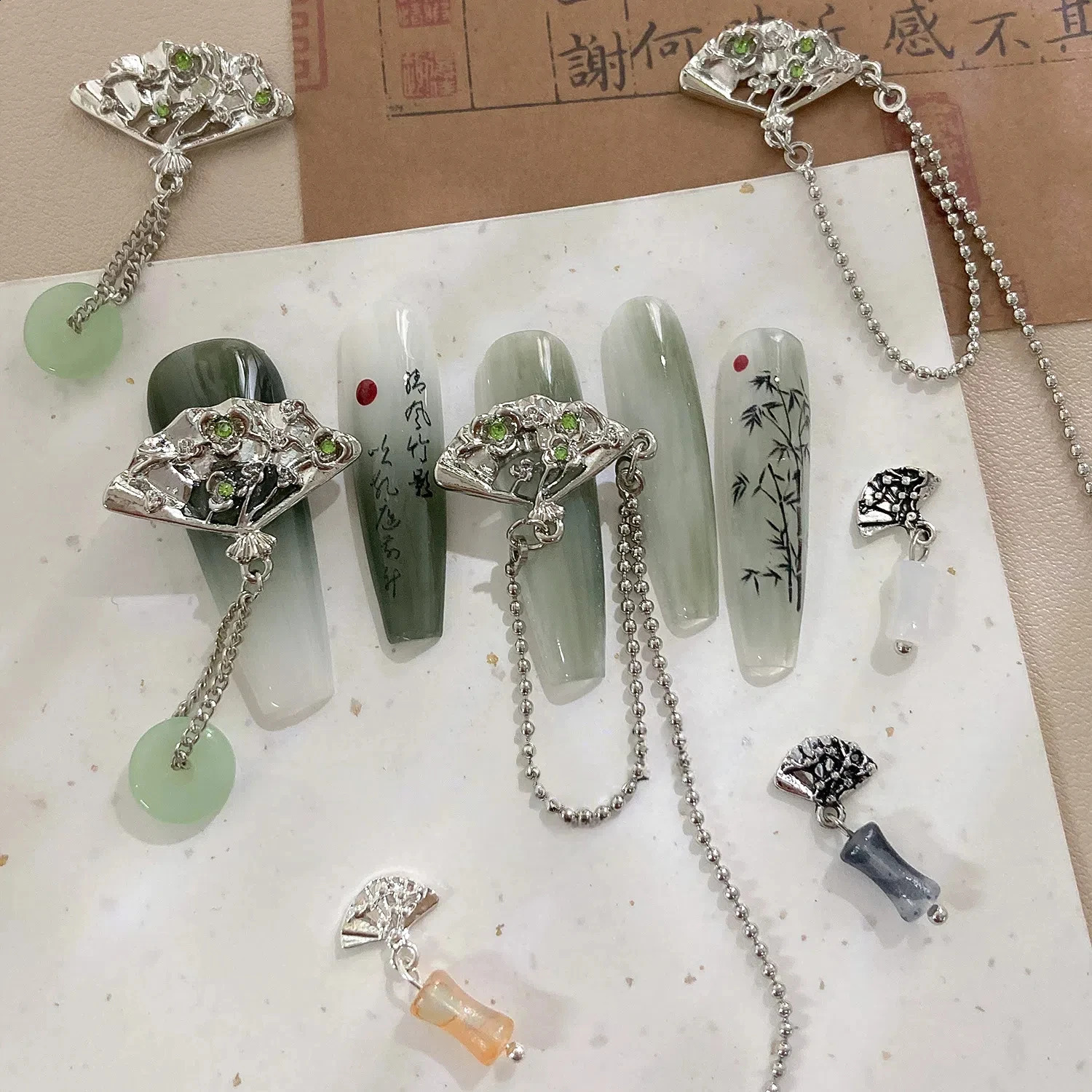 100pcs Premium Textured Ancient Nail Art Accessories Bamboo Joint Fan Jade Nail Ornaments Trending Nails Charms Decorations 250528