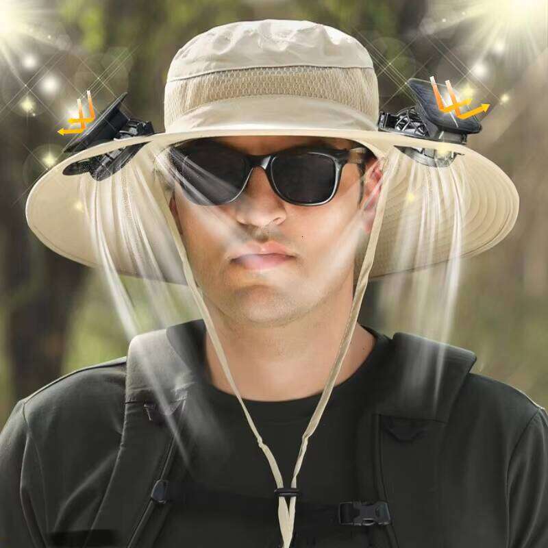 Solar Fan Cooling Outdoor Fishing Summer USB Charging Sunscreen Sun Hat Double Fans