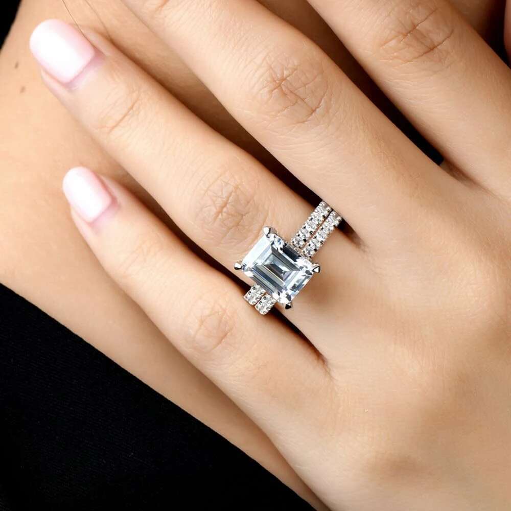 D Color Full Moissanite Engagement Rings for Women Emerald/Radiant/Round Cut Diamond 925 Sterling Silver Wedding Band with GRA