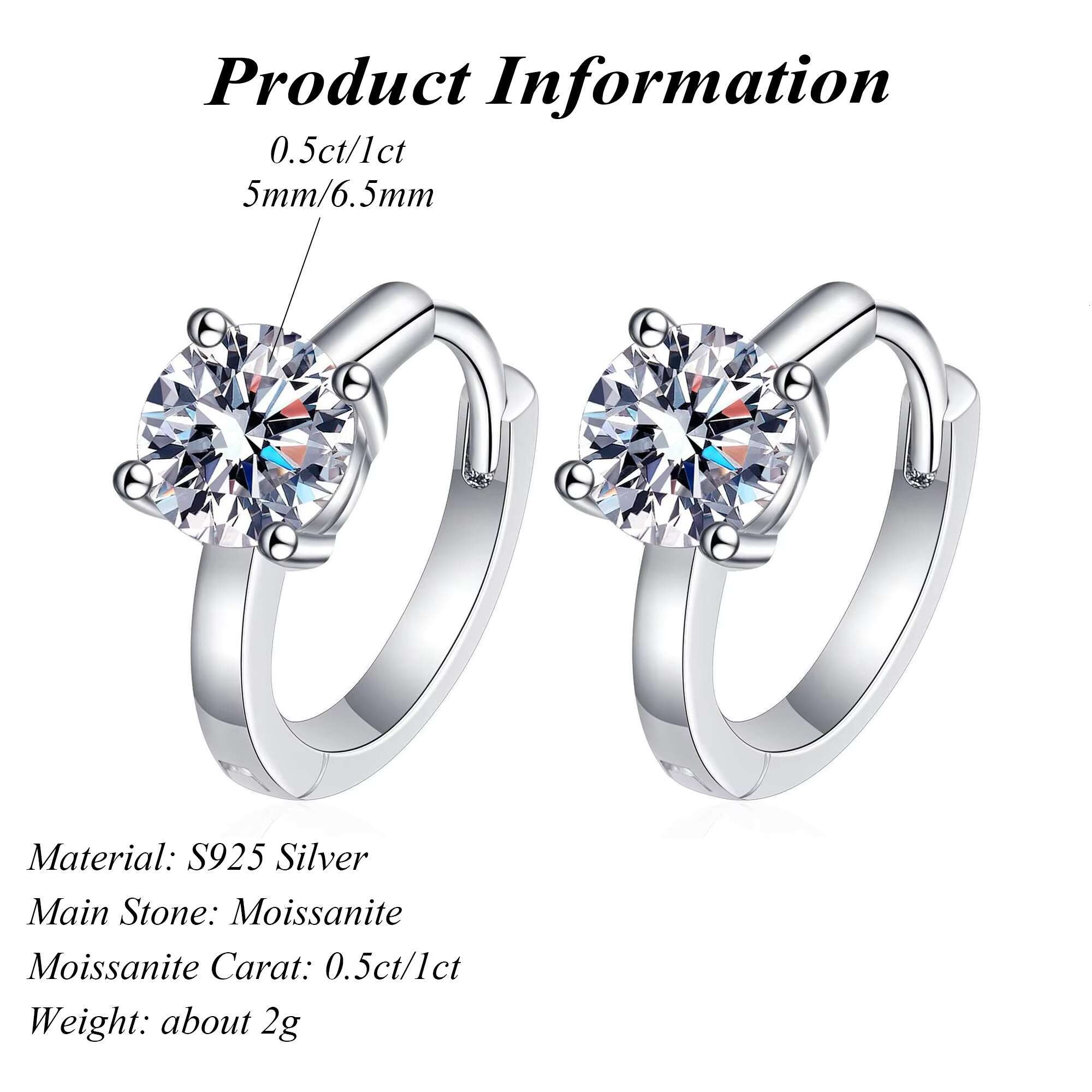 Exquisite GRA Moissanite Jewelry 925 Sterling Silver Round Cut Moissanite Hoop Earrings for Women Jewelry 0.5ct/1ct