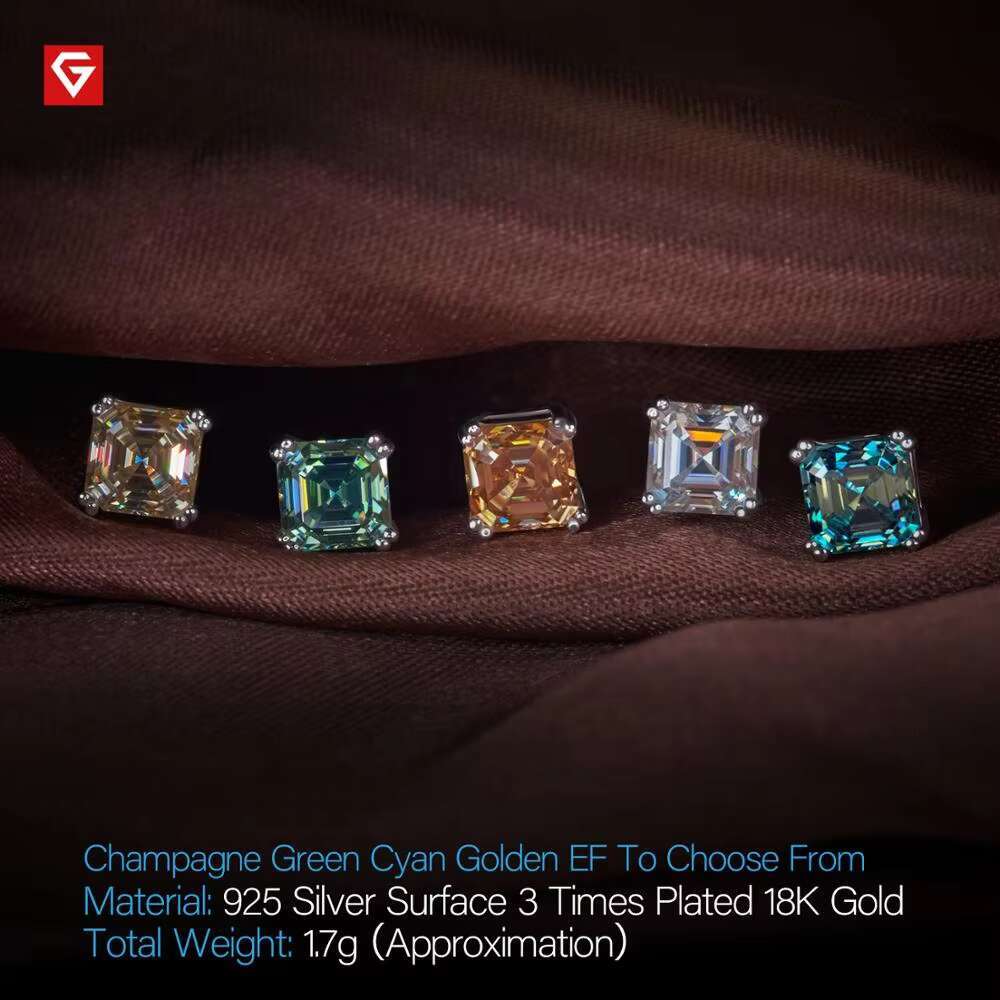 GIGAJEWE 1.6ct Asscher Cut D Color Moissanite Studs Earrings 18K Gold 925 Silver Plated Elegant 2-in-1 Accessory