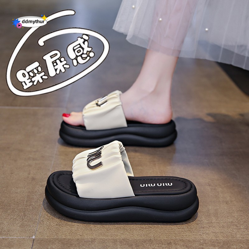 Platform Height Increasing Super Popular Women's Summer Outdoor High-End Sandals 2025 New Beach Slippers One-Strap Slides ddmythur
