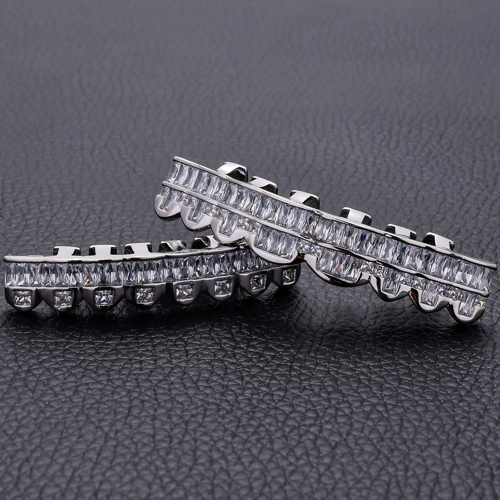 Halloween accessories hip hop braces 8 teeth square Moissaniteium gold teeth hip hop Grillz hip hop braces bling moissanite