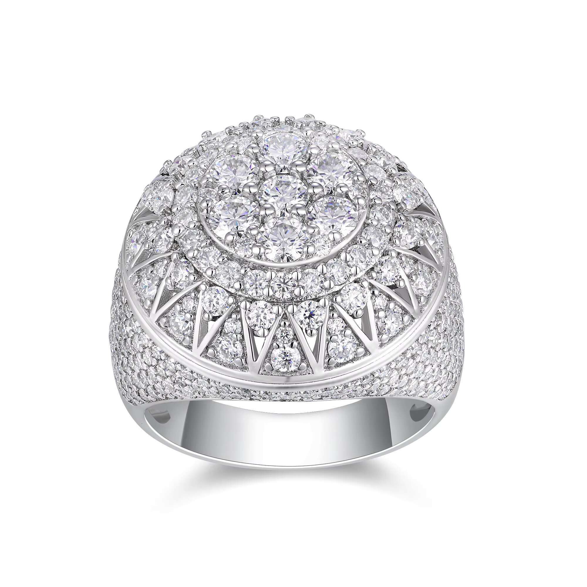 Wholesale Custom Full Ice Out Round Moissanite Ring S925 Sterling Silver 18K Gold Plated Mens Hip Hop Rapper Jewelry