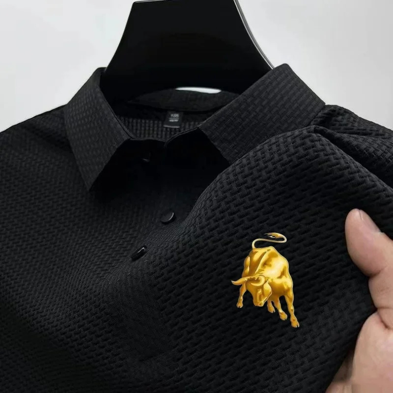 style ice silk jacquard polo shirt short sleeve summer mens t-shirt casual business fashion stand collar t-shirt men 250526