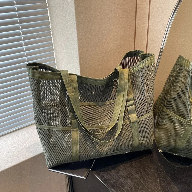 Hollow Large Capacity Makeup Storage Bag Women Multifunctional Mesh Shoulder Bag Travel Transparent Beach Bags 250530