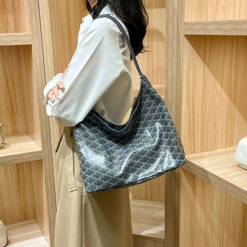 Vintage Handheld Dog Tooth Hobo Tote Letter Printing Portable And Fashion Shoulder Bag With Large Capacity