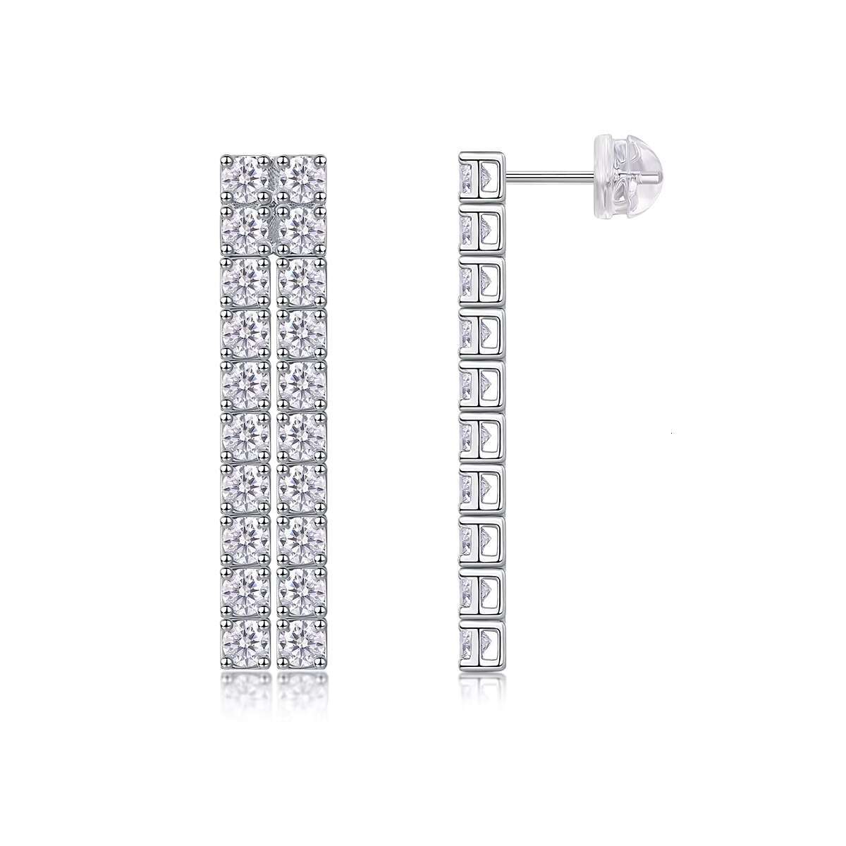 Good Selling Moissanite Diamond Earrings 925 Sterling Silver Fine Jewelry Moissanite Double Row Stud Earring