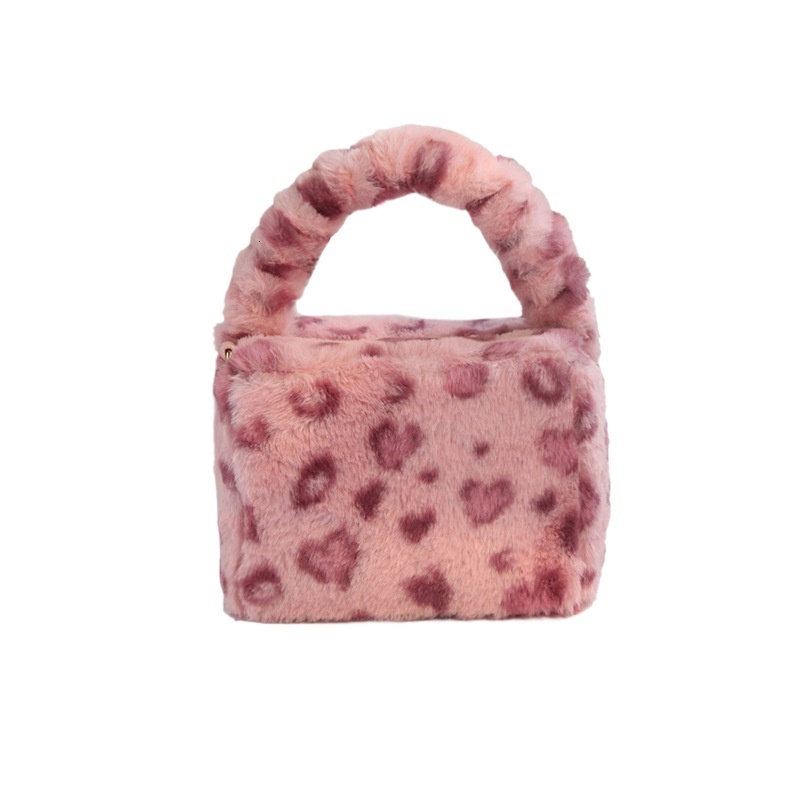 designer 2025 New Plush Bag High-end Pink Leopard Print Furry Handbag for Women Cute Fashion Handheld Crossbody Bag