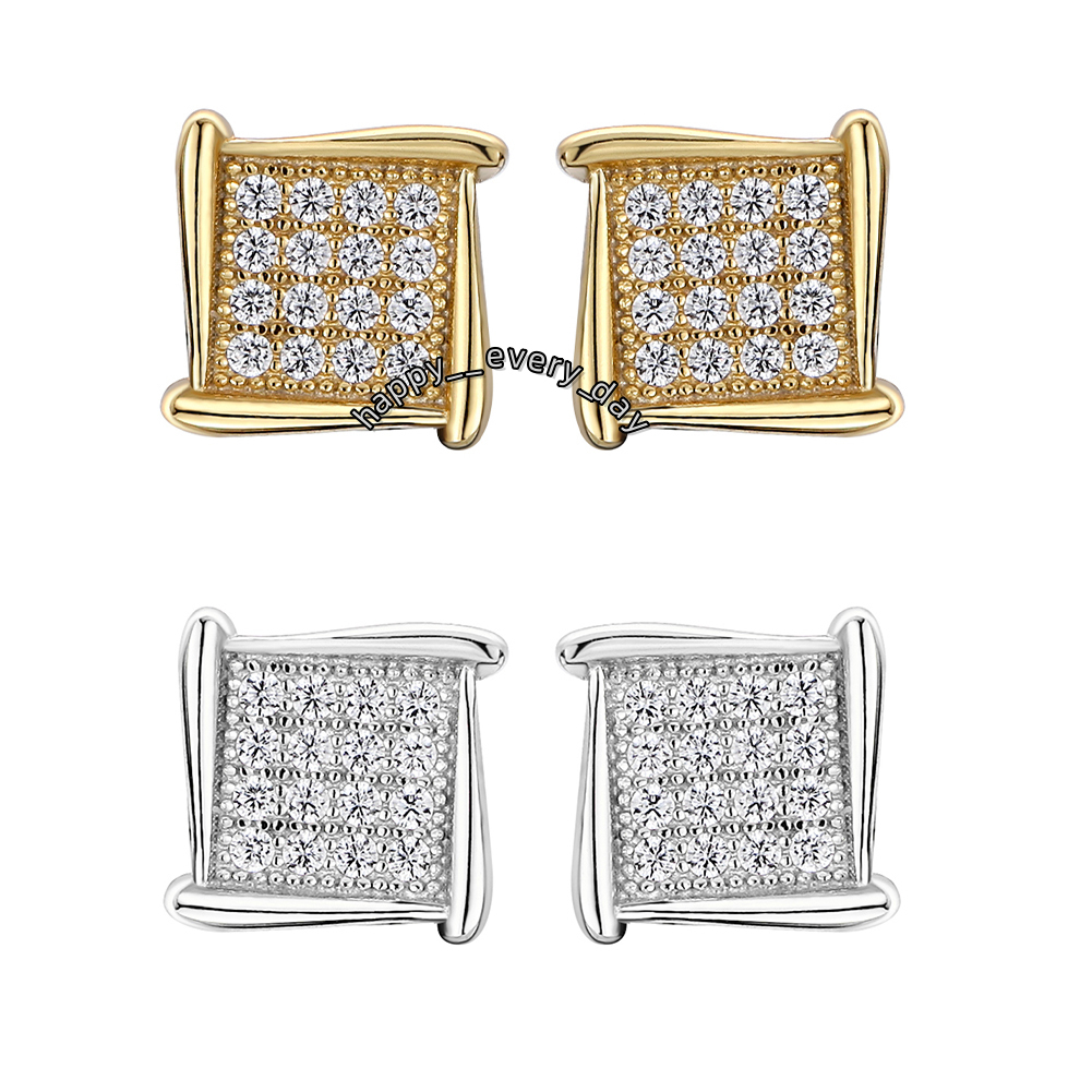 Luxury Hip Hop Square GRA Moissanite VVS 18K Gold Plated 925 Sterling Silver Men and Women Earrings Jewelry Wholesale