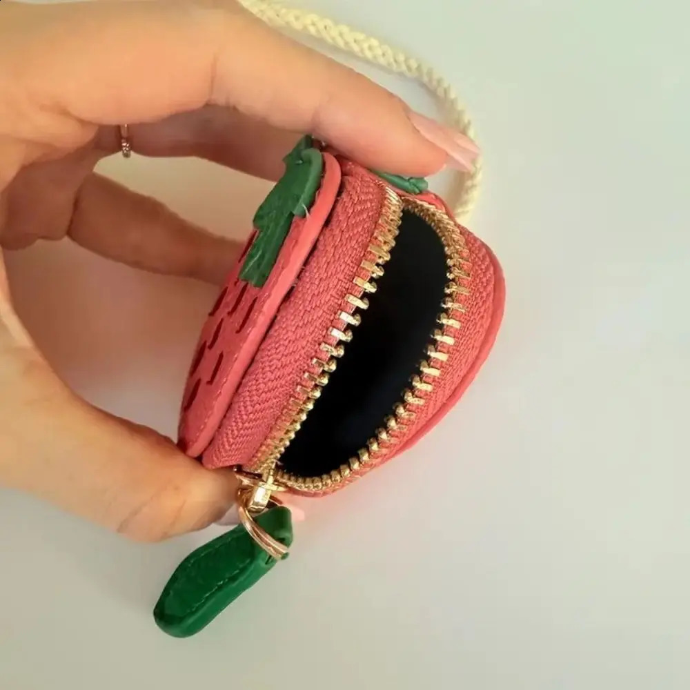 Creative Cherry Fruit Shape Coin Purse Strawberry Zipper Fruit Keychain Coin Bag Wallet PU Leather Pendant Female 250530