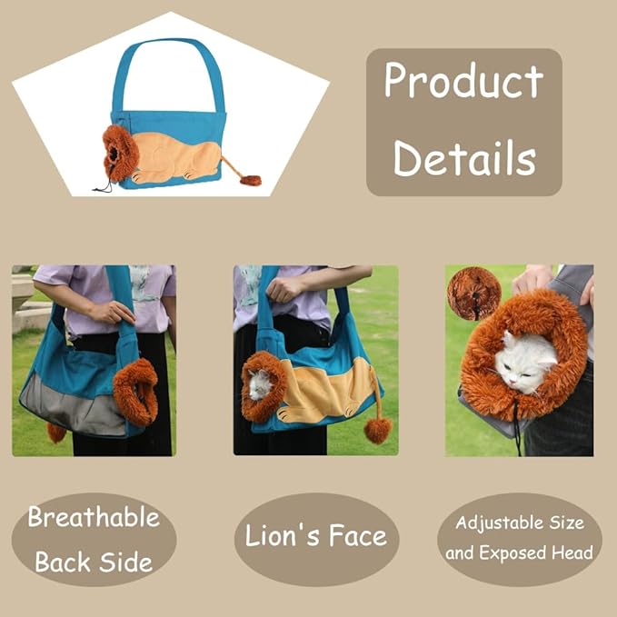 Pet Sling Carrier,Cat and Dog Sling Bag, Hands-Free, Spacious and Comfortable, Breathable mesh Bag with Safety Chain and Interactive Window L C31