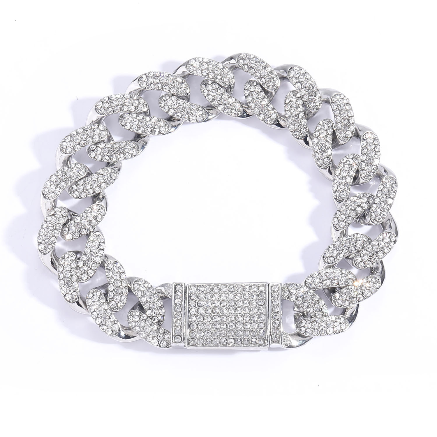Moissanite bracelet hip hop 15mm three row diamond Cuban Bracelet full of diamond personality trendsetter mens hip hop Bracelet moissanite