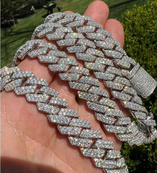 Wholesale Custom 925 Silver 15mm Certificate Moissanite Diamond Original Cuban Link Chain Necklace Fine Jewelry