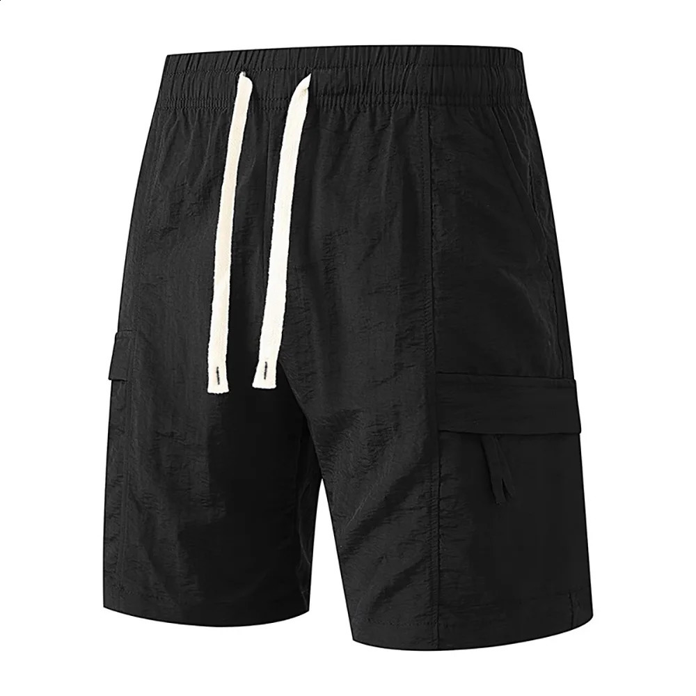 Summer Mens Cargo Pants Ice Silk Breathable Shorts Elastic Waist Solid Color Cool Feeling Short Pants Fashion Streetwear 250530