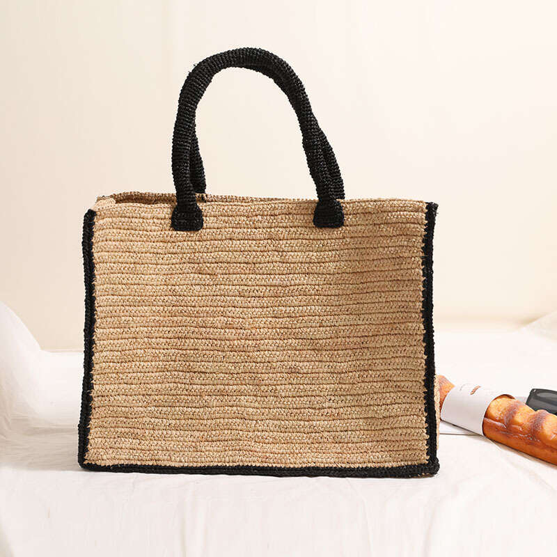 Straw Beach Tote French Style Raffia Tote Straw New Handheld Black Edge Square Woven Vacation Beach Versatile Women S Bag Crossbody Bag