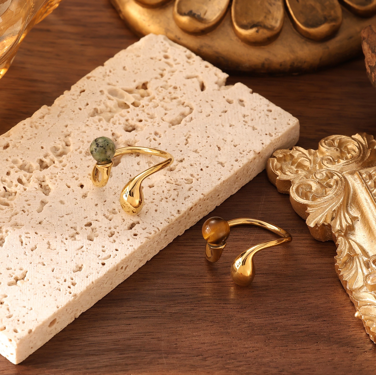 Minimalist Metal Glossy Irregular Gold Geometric Open Titanium Steel Ring for Women