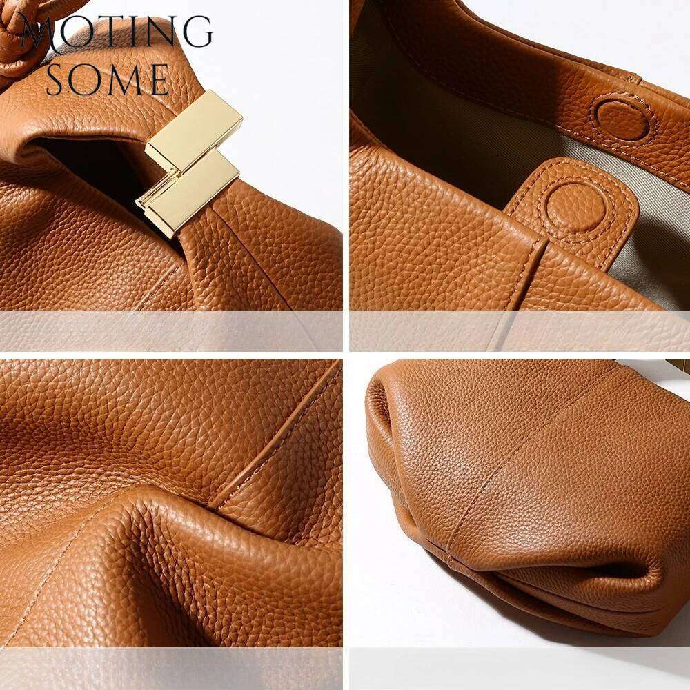 Motingsome French Niche Leather Women's Bag Design Bags Lychee Pattern Cowhide Handbag Fashionable Commuter Saddle 2025 250514