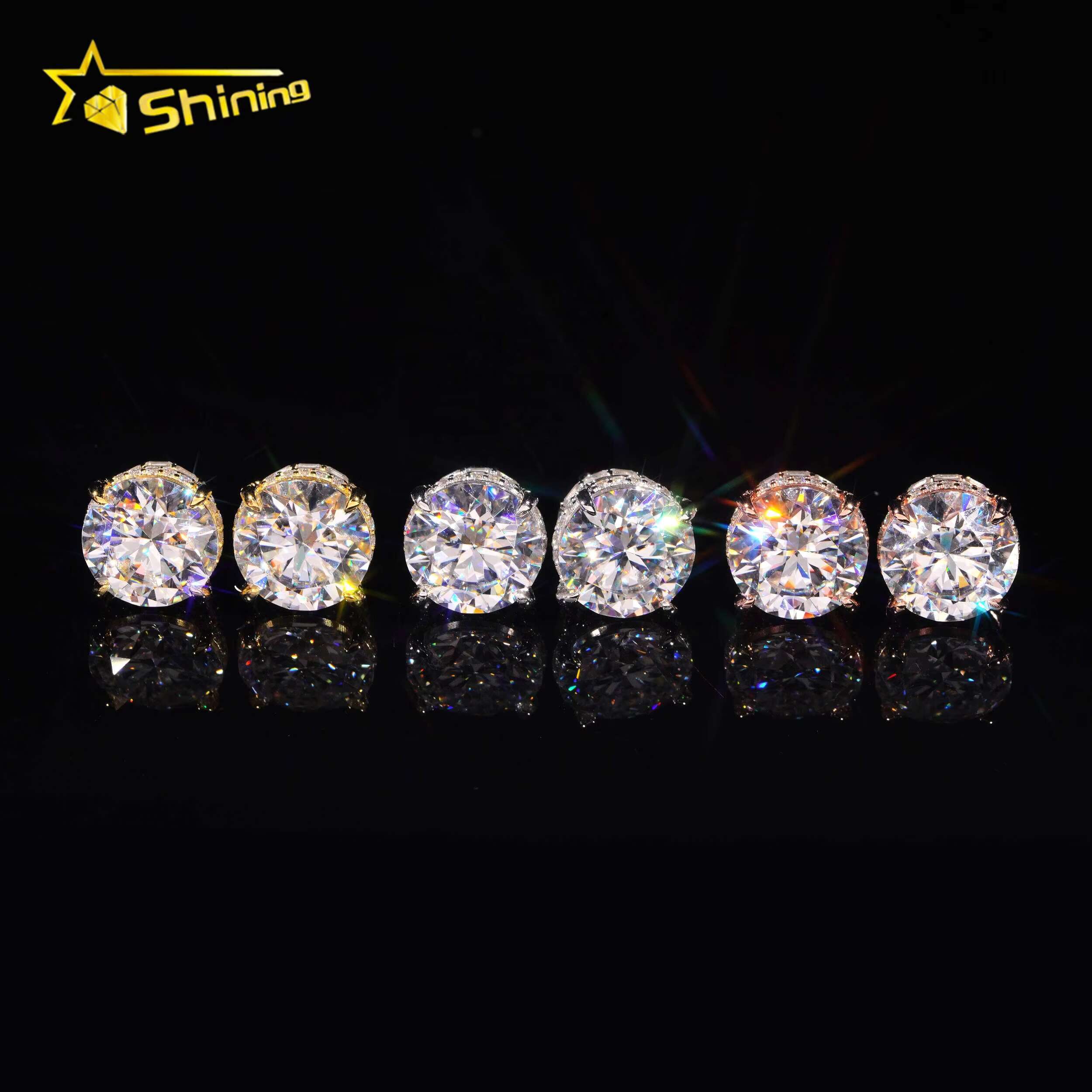 GRA Certificate High Quality Luxury Big Size 13mm Diamond Iced Out 925 Silver Stud Moissanite Hip Hop Earrings