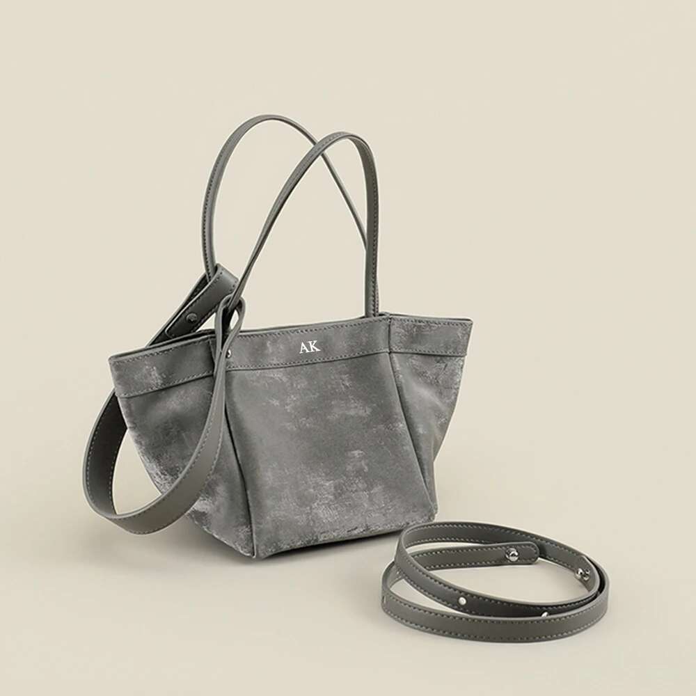 Fashion Silk Women Bucket Suede Leather Female Party Handbag Custom Name Multiple Lady Shoulder Bag With Top Handles