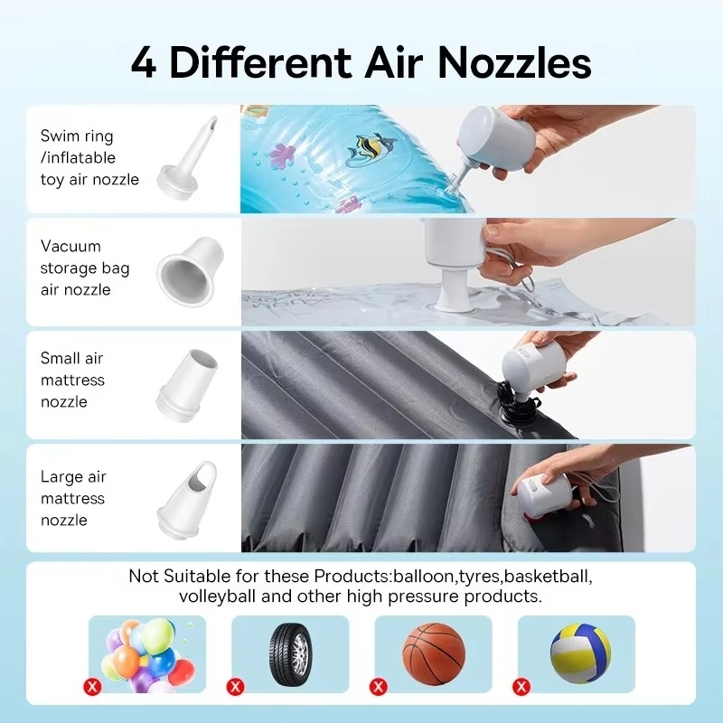 Camping Light Mini Air Inflator Pump 4000Pa Electric Air Pump USB Rechargeable Mini Inflate Deflate Pump for Air Mattresses Beds USB Battery Air Pumps