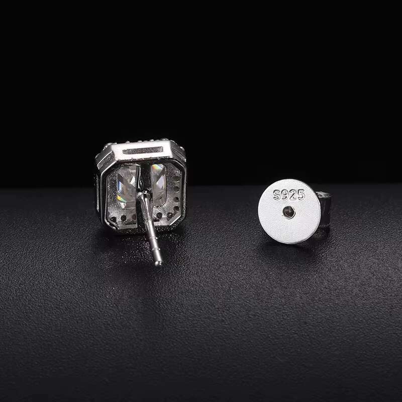 D VVS1 Ascher Cut Moissanite Square Stud Earrings 925 Sterling Silver High Quality For Women