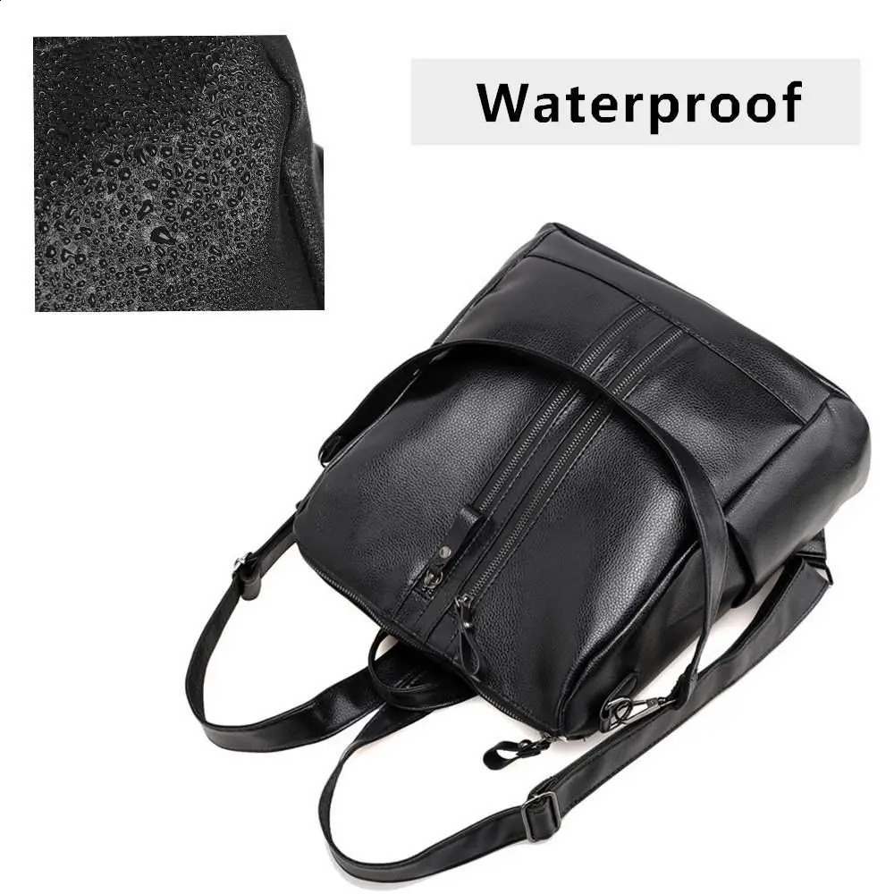 Women Soft Leather Backpack School Black Casual Multifunctional College Bag Large Capacity Shoulder Bags Travel Tote Backpack 250526