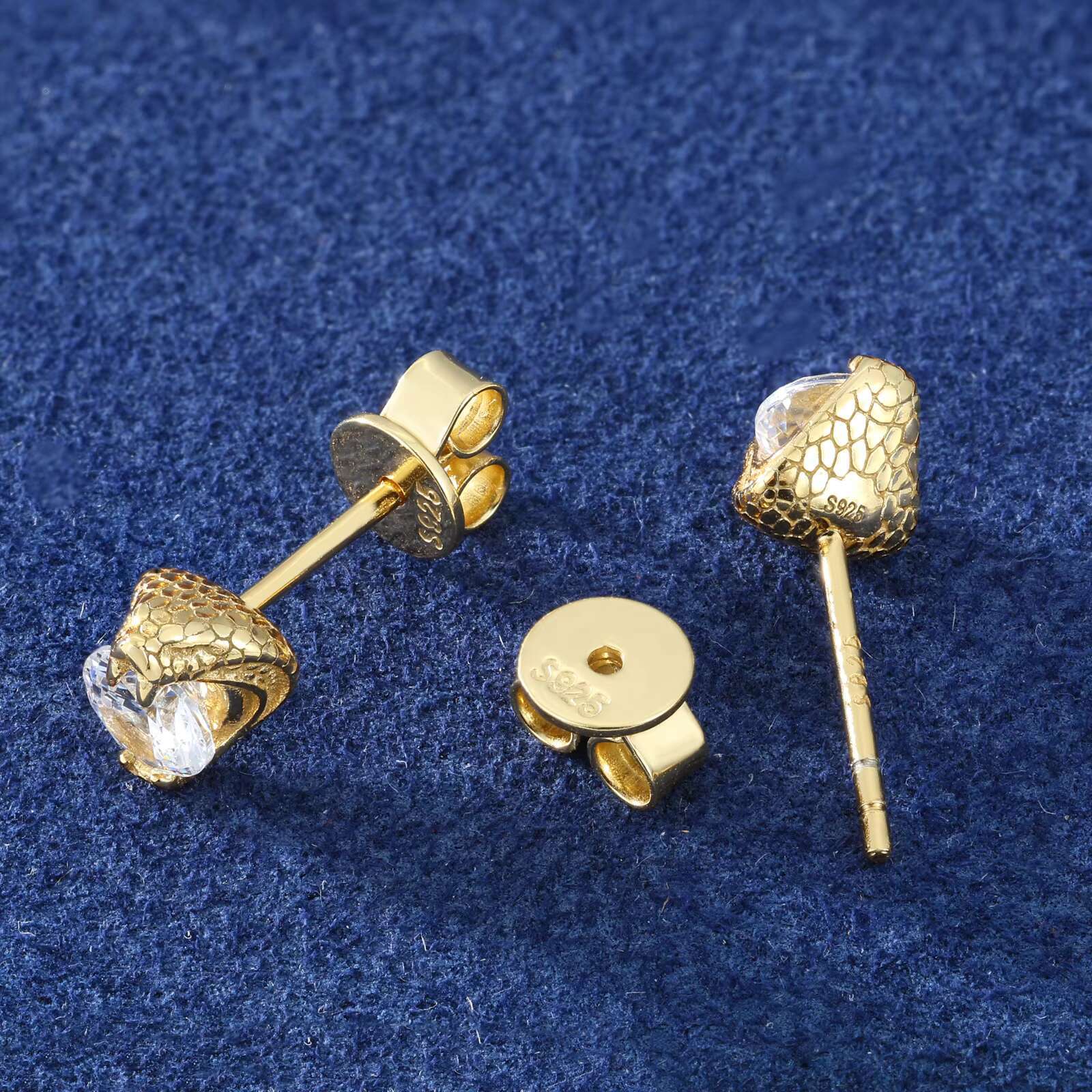 Fashion Rapper Jewelry Gold Plated 925 Sterling Silver VVS Moissanite Diamond Iced Out Cobra Solitaire Stud Earrings