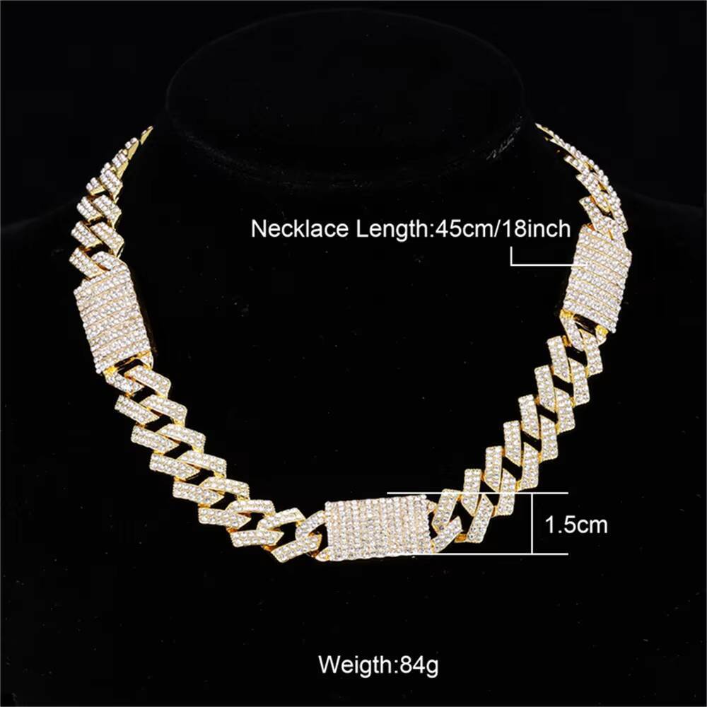 Men's and women's hip-hop accessories 15mm chilled straight pin necklace Cuban chain