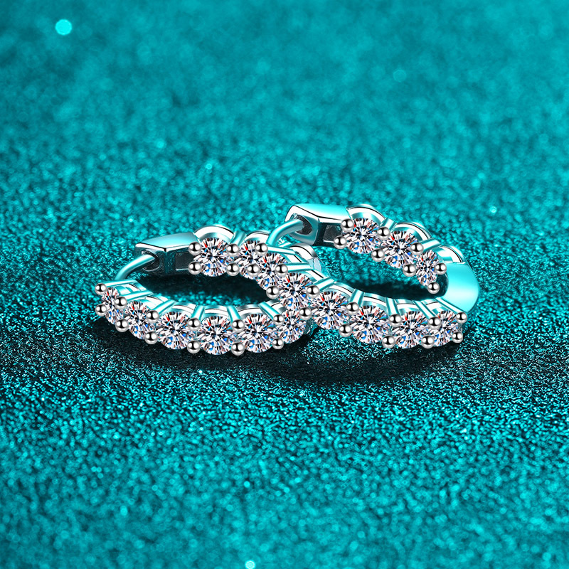 925 Sterling Silver Hoop Earrings with Moissanite Stones, PT950 Gold Plating, Elegant Design for Women, Ideal for Special Occasions and Daily Wear