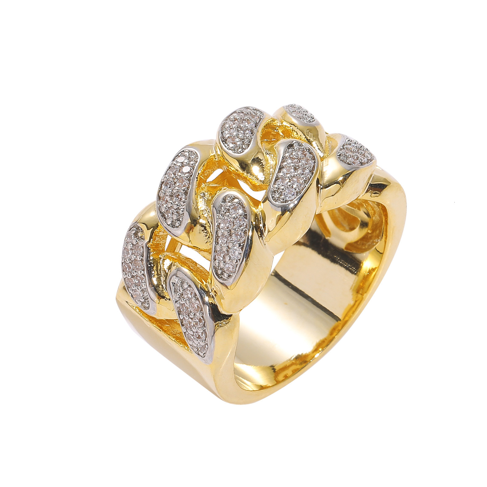 Hip Hop Ring Chain Gold Plated Micro Set Moissanite Hiphop Ring Hiphop Fashion Mens Ring moissanite