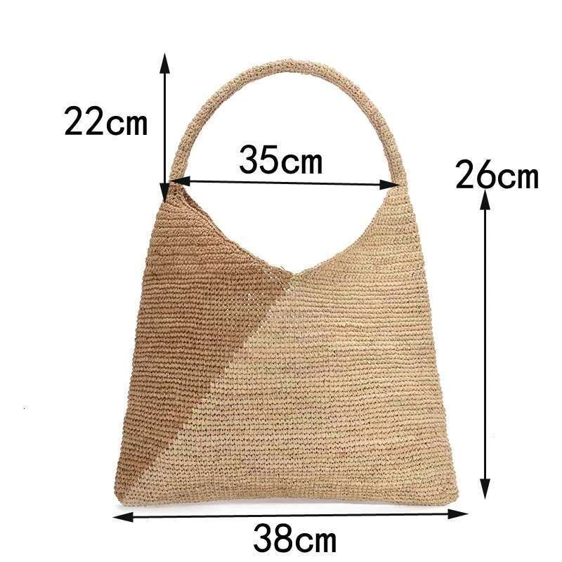 Casual Large Capacity Tote Raffia Hand-Woven Straw Bag Patchwork Women Shoulder Bags Summer Beach Handbags Big Purses