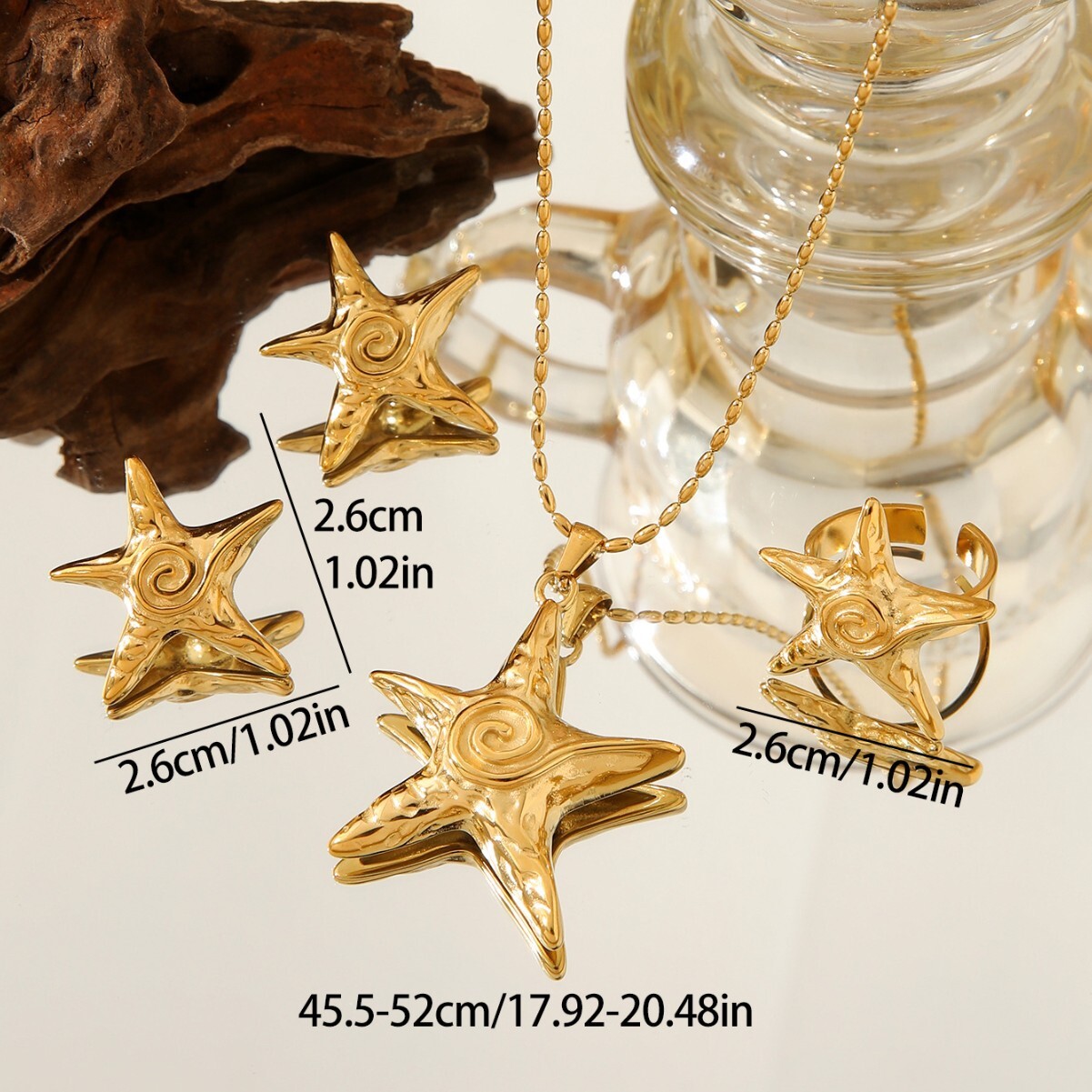 Titanium Steel Pentagram Starfish Swirl Threaded Hoop Earrings Fashion Jewelry Set