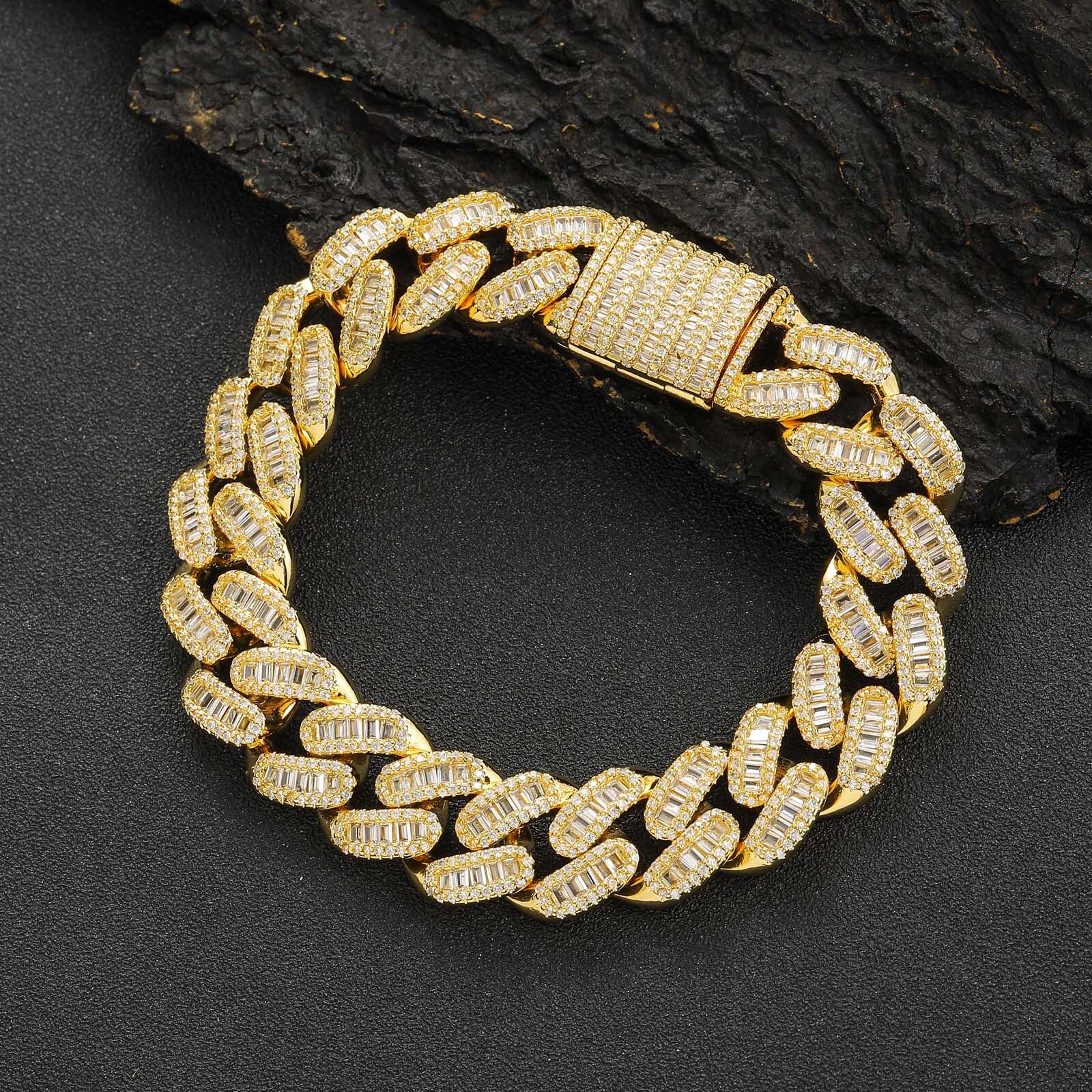 Hiphop jewelry trend 15mm copper inlaid T-square Moissanite Miami Cuban bracelet Mens bracelet moissanite