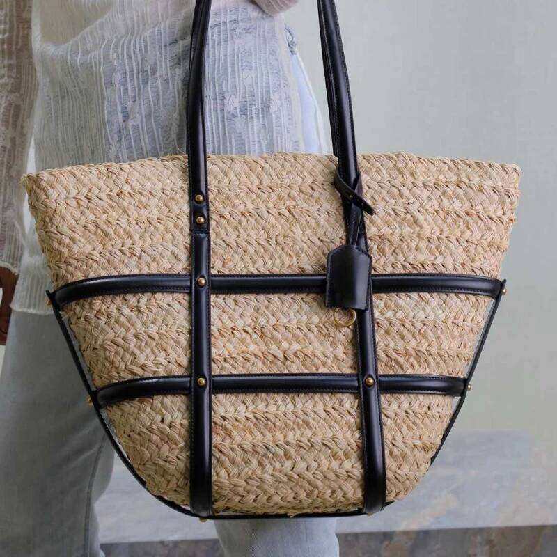 Designer Luxury Ladies Straw Beach Summer Crochet Handbag Women Bohemian Daily Tote PU Patchwork Shoulder Bag Large Capacity Weav