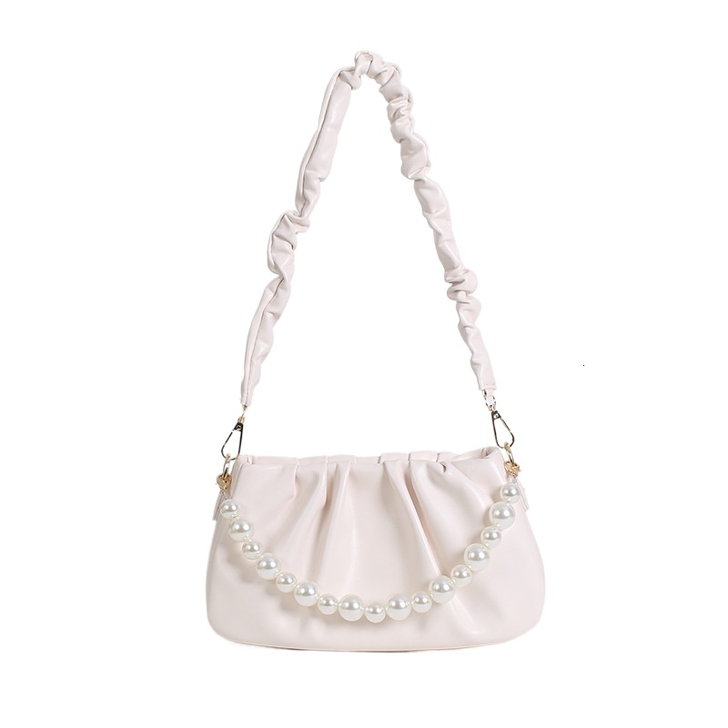 designer Bag for Women 2025 New High-End White Pleated Cloud Bag Ins Popular Pearl Handbag Underarm Shoulder Bag