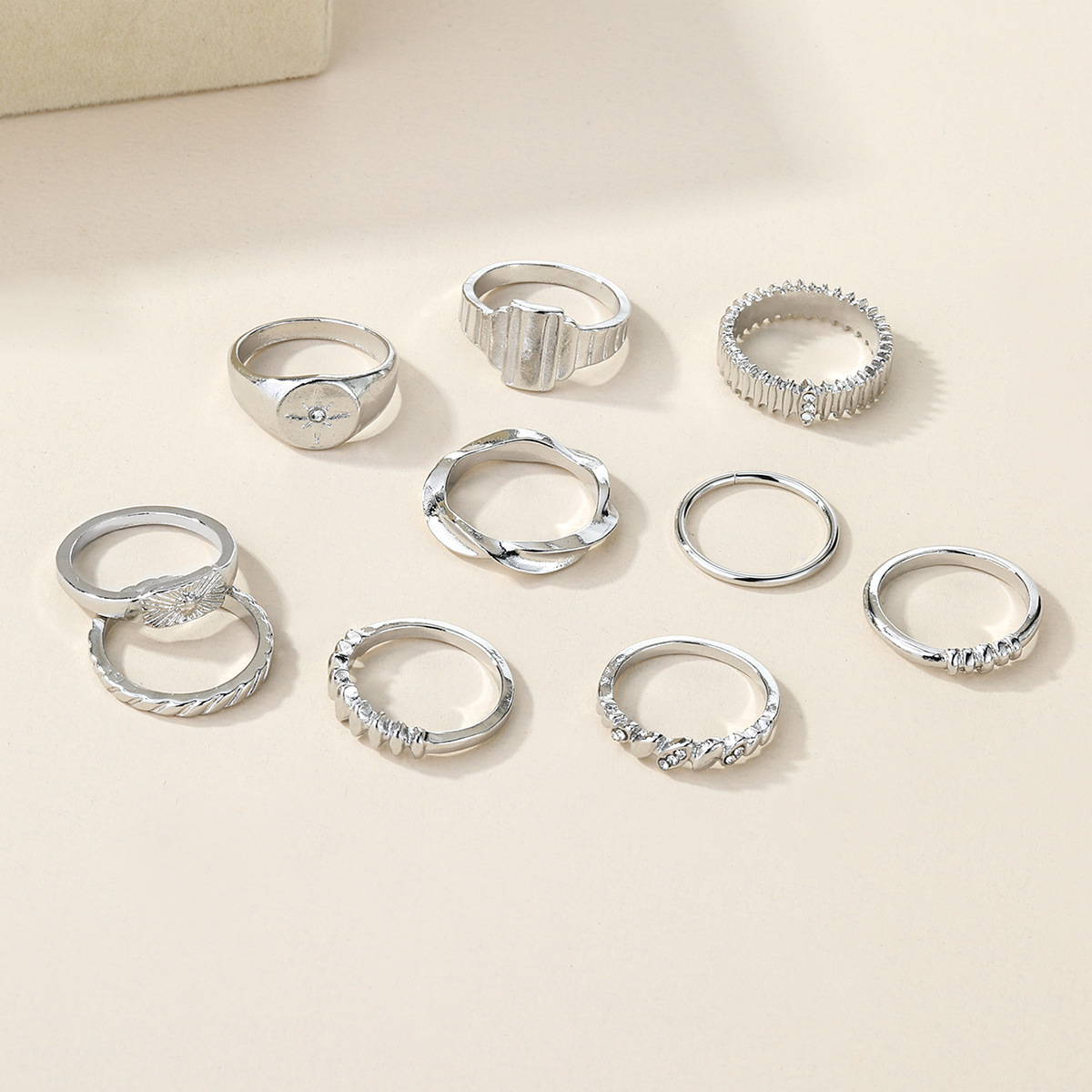 New European and American Style ten piece Set of Octagram shaped Diamond inlaid Knuckle Rings for Women