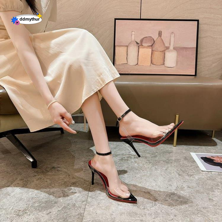 Fashion Sandals for Women 2024 New Summer Pointed Women's Shoes Thin Heel Transparent Strap Open Toe Backless High Heels ddmythur