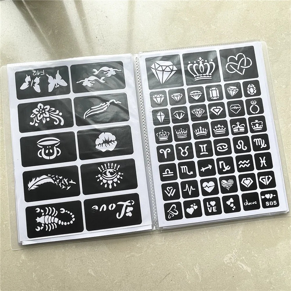 40 Sheet 1000 Maps Airbrush Glitter Tattoo Stencil Woman Girl Kids Drawing Template Small Flower Butterfly Cartoon Stencil 250530