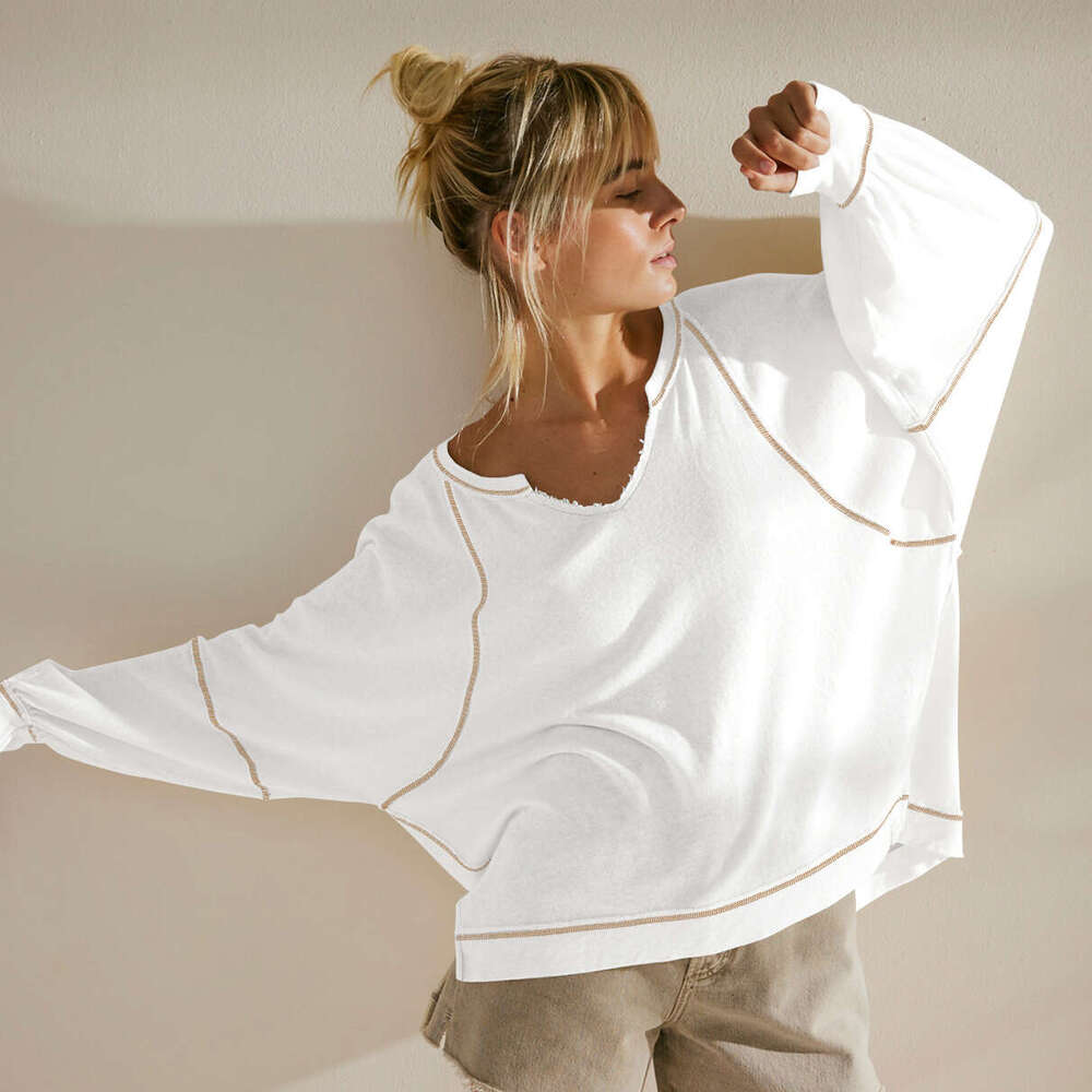 Unique Women's Fashion High-end Decorative Line Design V-neck American Style Sweatshirt